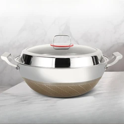 Uncoated titanium stew wok Home deep double ear stew pot 304 Stainless steel large capacity cookware cooking pot non stick