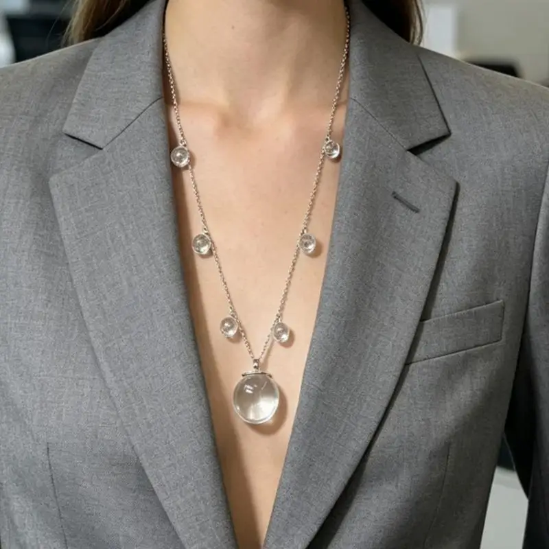 Classic Transparent Circular Geometric Necklace For Women Vintage Resin Waterdrop Shaped Pendant Necklace Birthday Jewelry