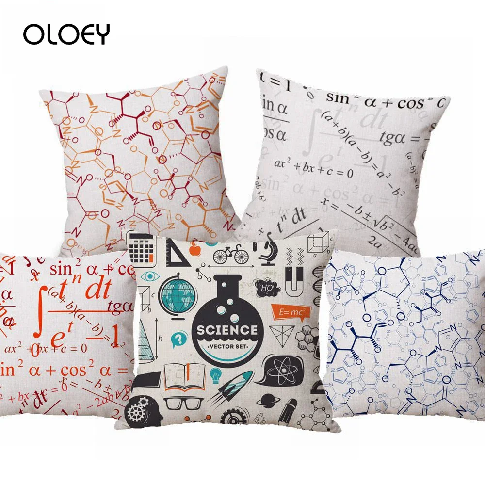 Geometric Mathematical Chemistry Formula Printing Decorative Linen Pillowcase Home Hotel Bedroom Car Seat Decorative Pillowcase.