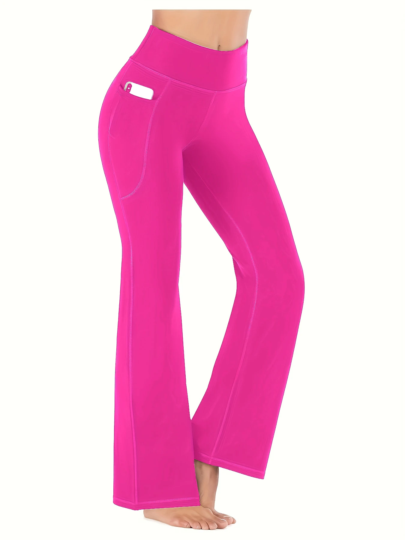 Women's wide leg pants with pockets, flared pants, yoga pants, high waisted fitness and casual compression pants