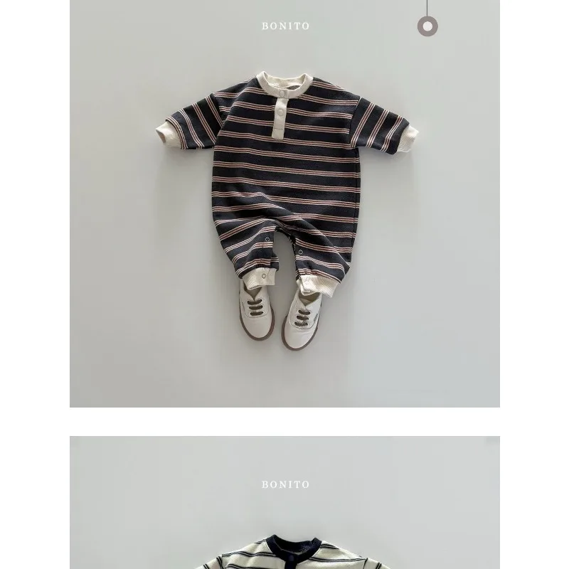 INS Baby Jungen Strampler RAISE Herbst 6-24M Kinder Jungen Gestreifter Overall Locker Lässiger Kleinkind Neugeborenen Jungen Einteiler Bodysuit – Detail 13