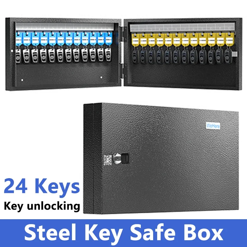 WeHere 24 Keys Cabinet Organizer, Key Safe Box , Key Safe Security Storage Lockbox Holder for Valets, Hotels, Car and House Keys