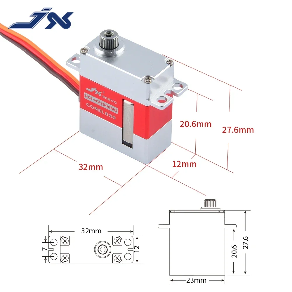 JX PDI-HV2006MG 6.2kg Metal Gear Full CNC Coreless HV Digital Servo for RC Glider 500 Class Heli Tail And Swashplate