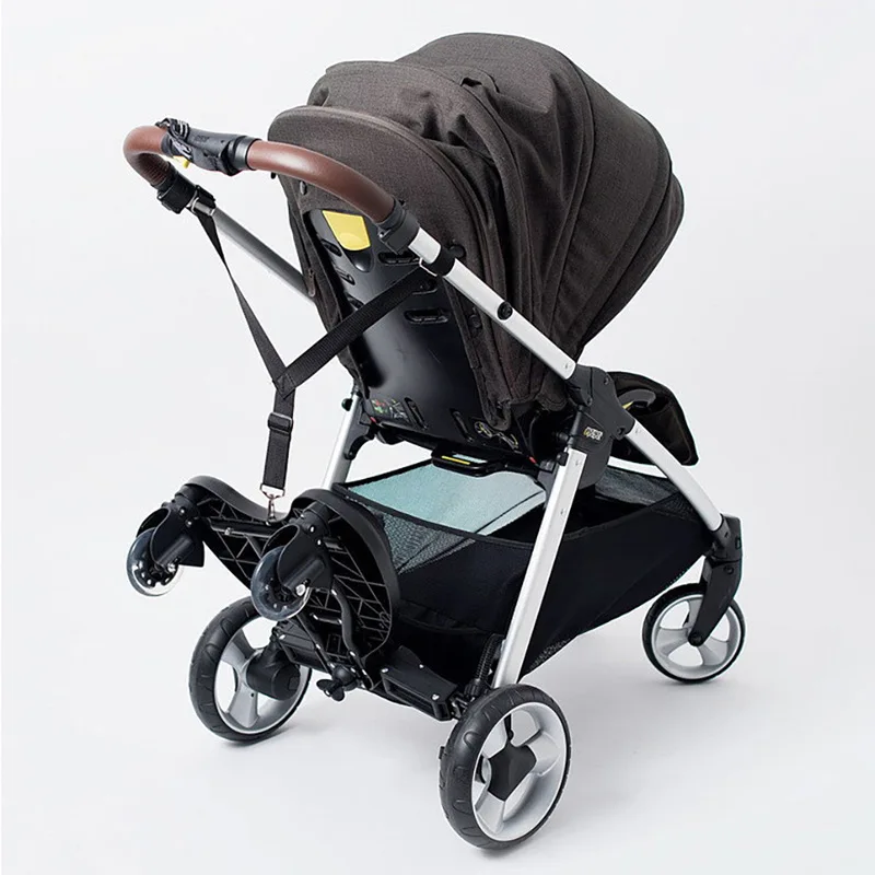Second child assisted scooter stroller twin travel stand up board rear trailer