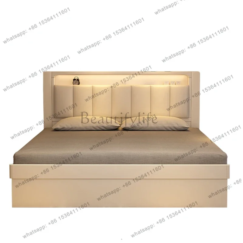 Cama Doble Moderna D33, Diseño para Niñas, Cama Inteligente para Dormitorio, Cama Queen/King Size, Cama de Princesa para Dormir, Muebles de Cuero para Dormitorio