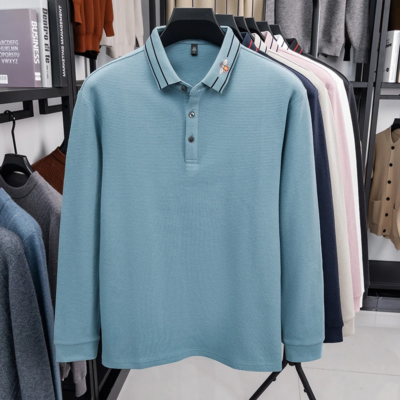 Designer Original Herbst Herren Langarm-Poloshirt mit Kragen und Knöpfen, Feine Stickerei, Neuer Minimalistischer Slim-Fit, Modische Herrenkleidung – Detail 13