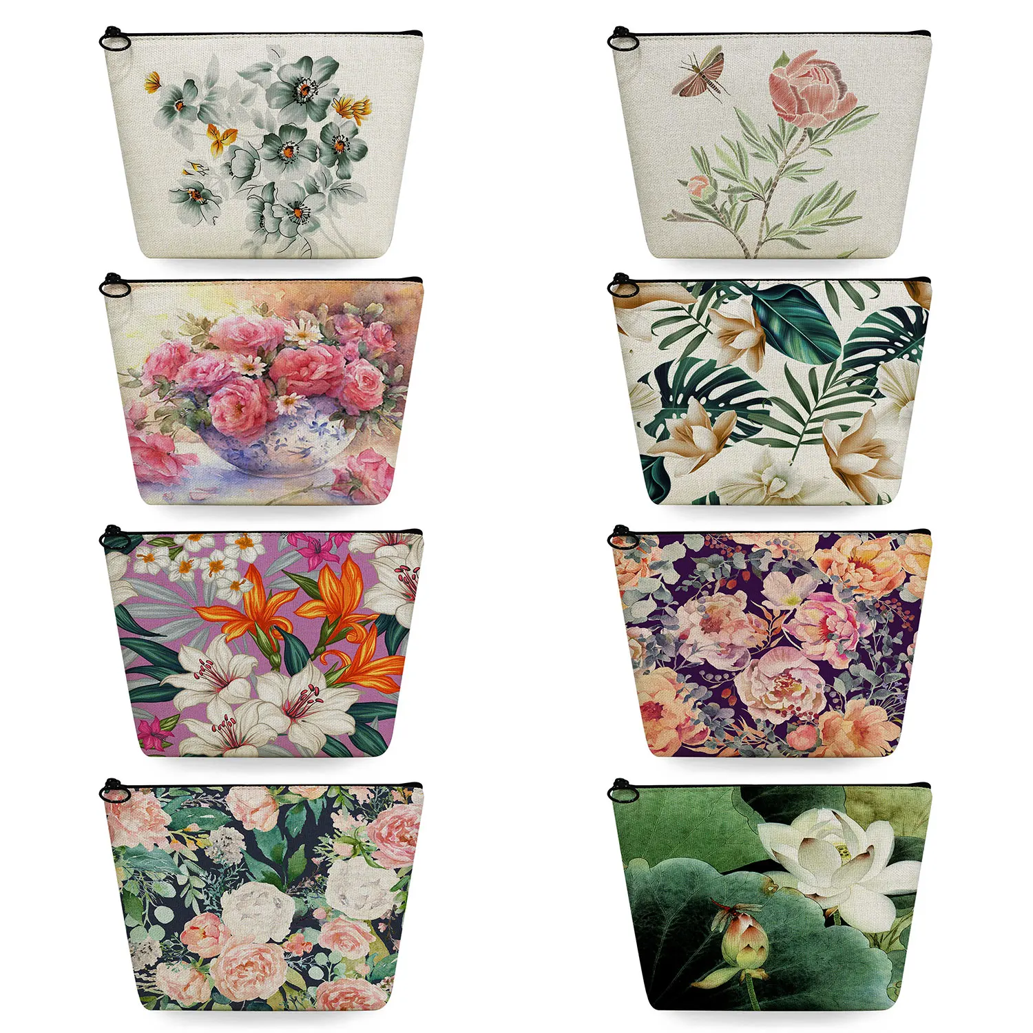 Bolsa de maquiagem floral impressa para mulheres Transferência de calor Sacos cosméticos, Embreagem personalizada casual, Bolsa de telefone, Presente de viagem ao ar livre Lavagem simples