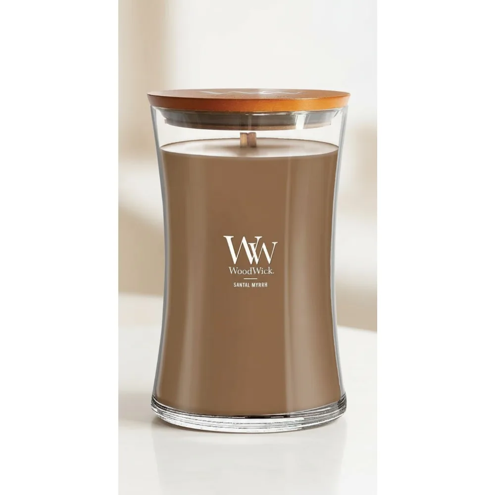 

Premium Soy Wax Candle with Crackling Wood Wick - Santal Myrrh Scent for Home Relaxation & Aromatherapy