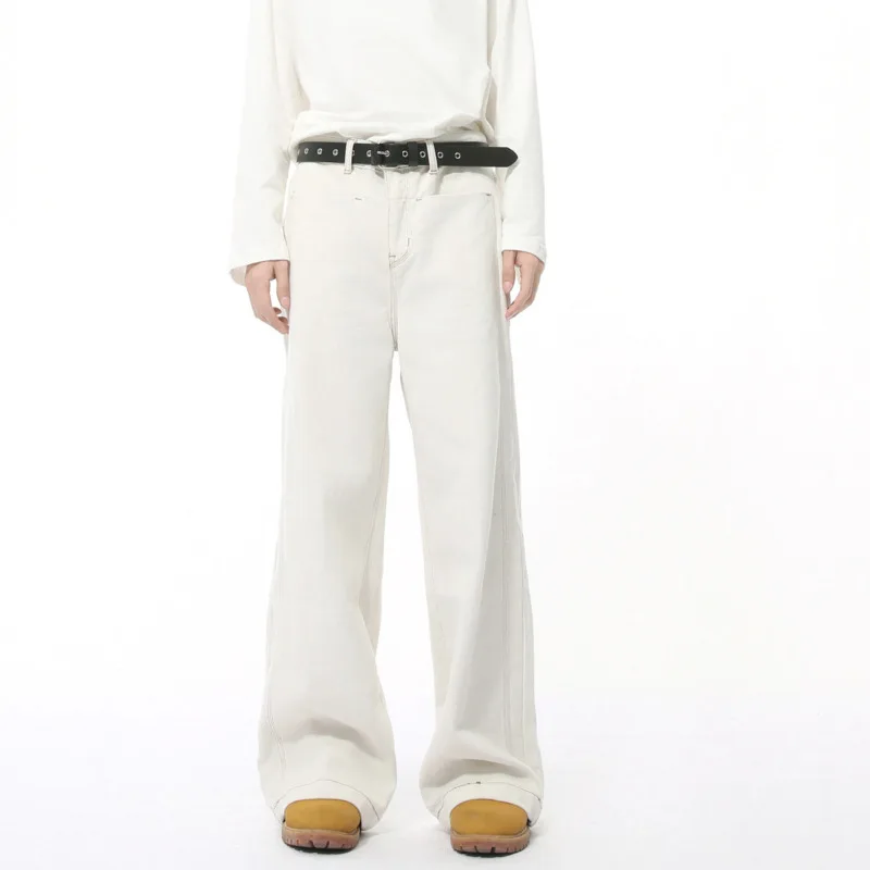 SYUHGFA ผู้ชายกางเกงยีนส์ 2025 ฤดูใบไม้ผลิอเมริกันวินเทจตรงซักผ้าสีทึบอเนกประสงค์ขากว้างกางเกงยีนส์ชายแนวโน้ม