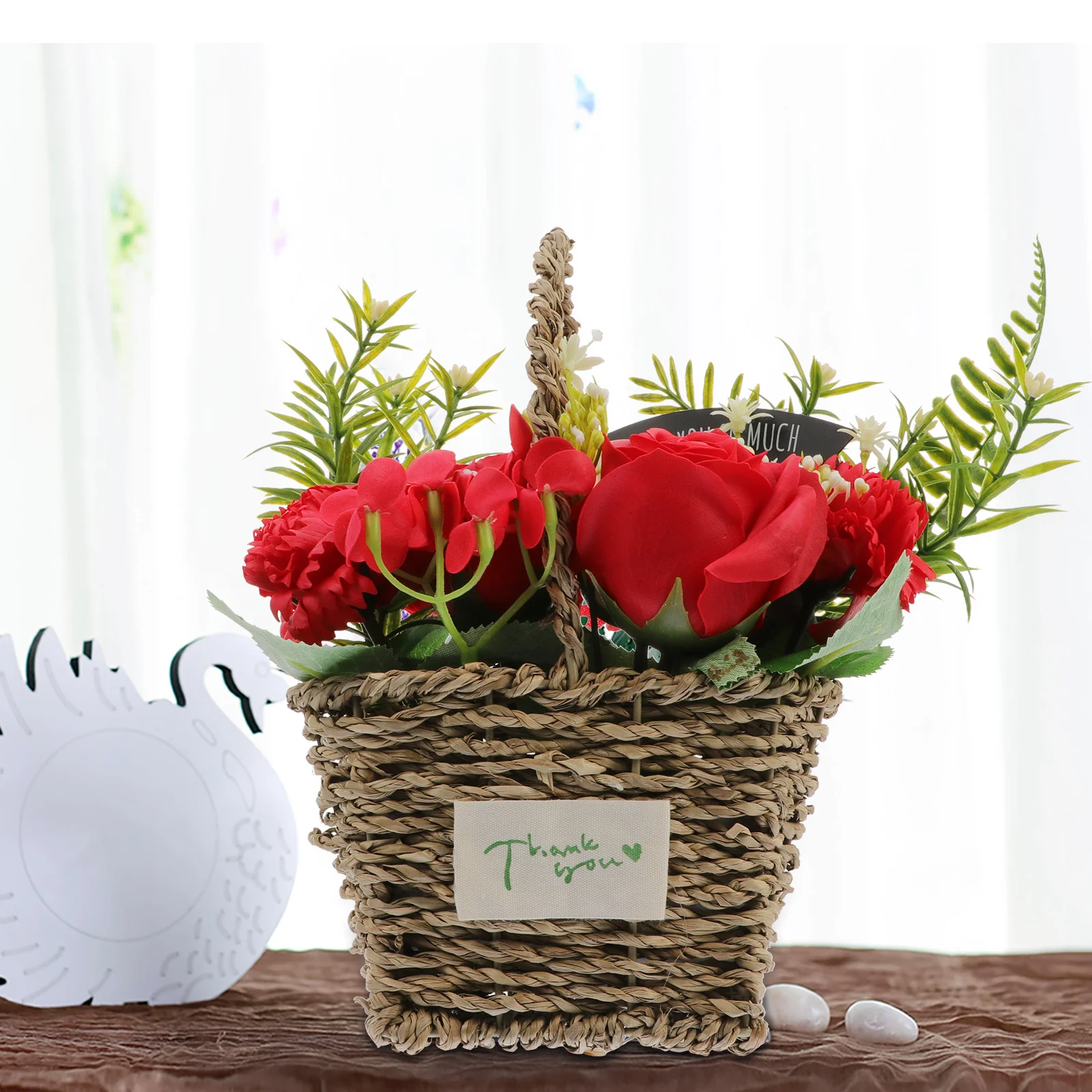 

Artificial Soap Rose Bouquet Handmade Eternal Flower Arrangement in Wicker Basket Valentine's Day Gift for Her Anniversary