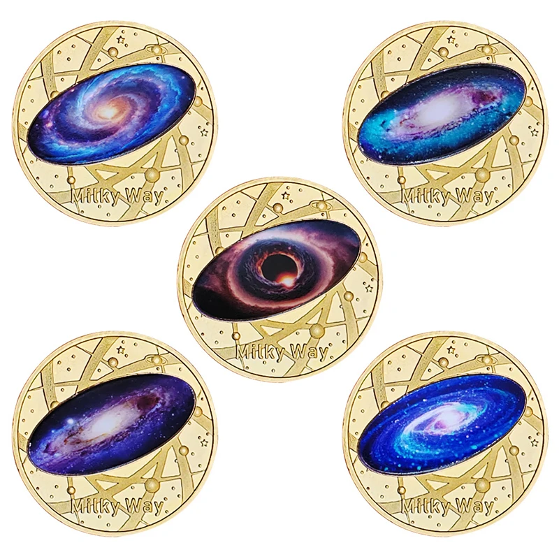 5pcs Milky Way Galaxy Commemorative Coin Set Gold Plated Outer Space Collectible Coins Universe Galaxy Themed Souvenir