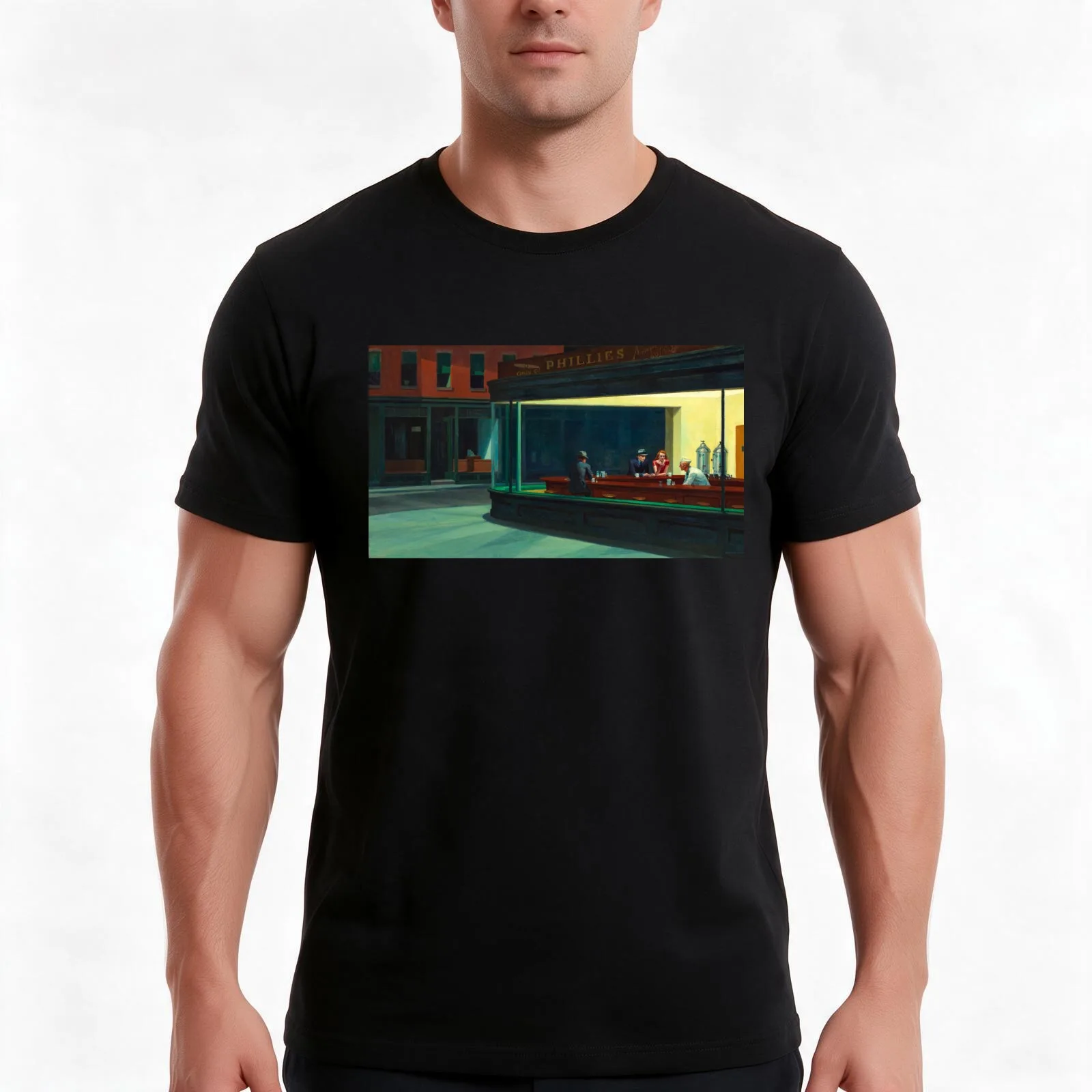 Nighthawks by Edward Hopper T-Shirt Summer Casual Cotton Tee Oversized Streetwear Tops Vintage Graphic Print 100% Cotton