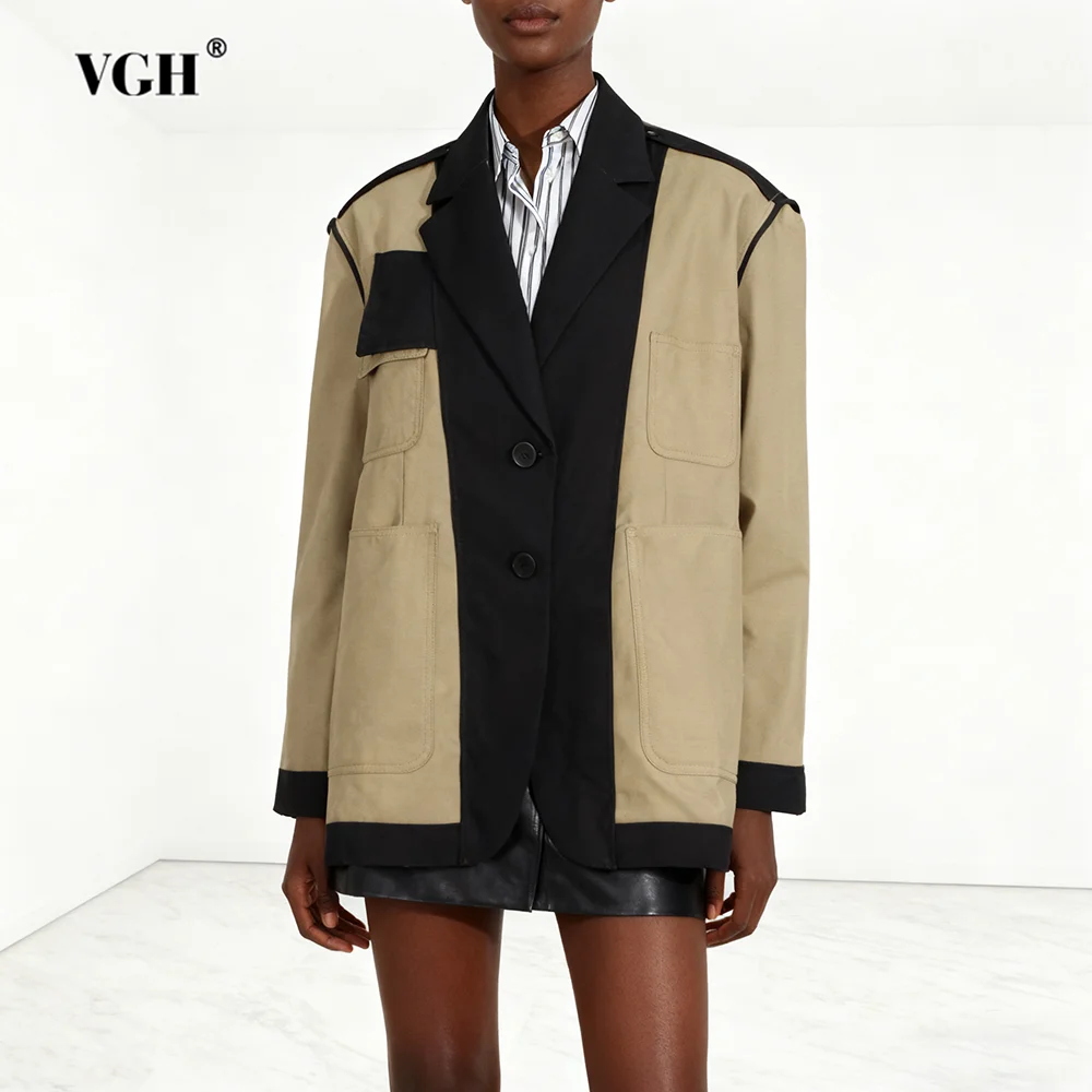 

VGH Свободный хитовый цветной дизайн Sense Блейзеры для женщин с лацканами и длинными рукавами, осенний темпераментный пиджак, женская мода, новинка