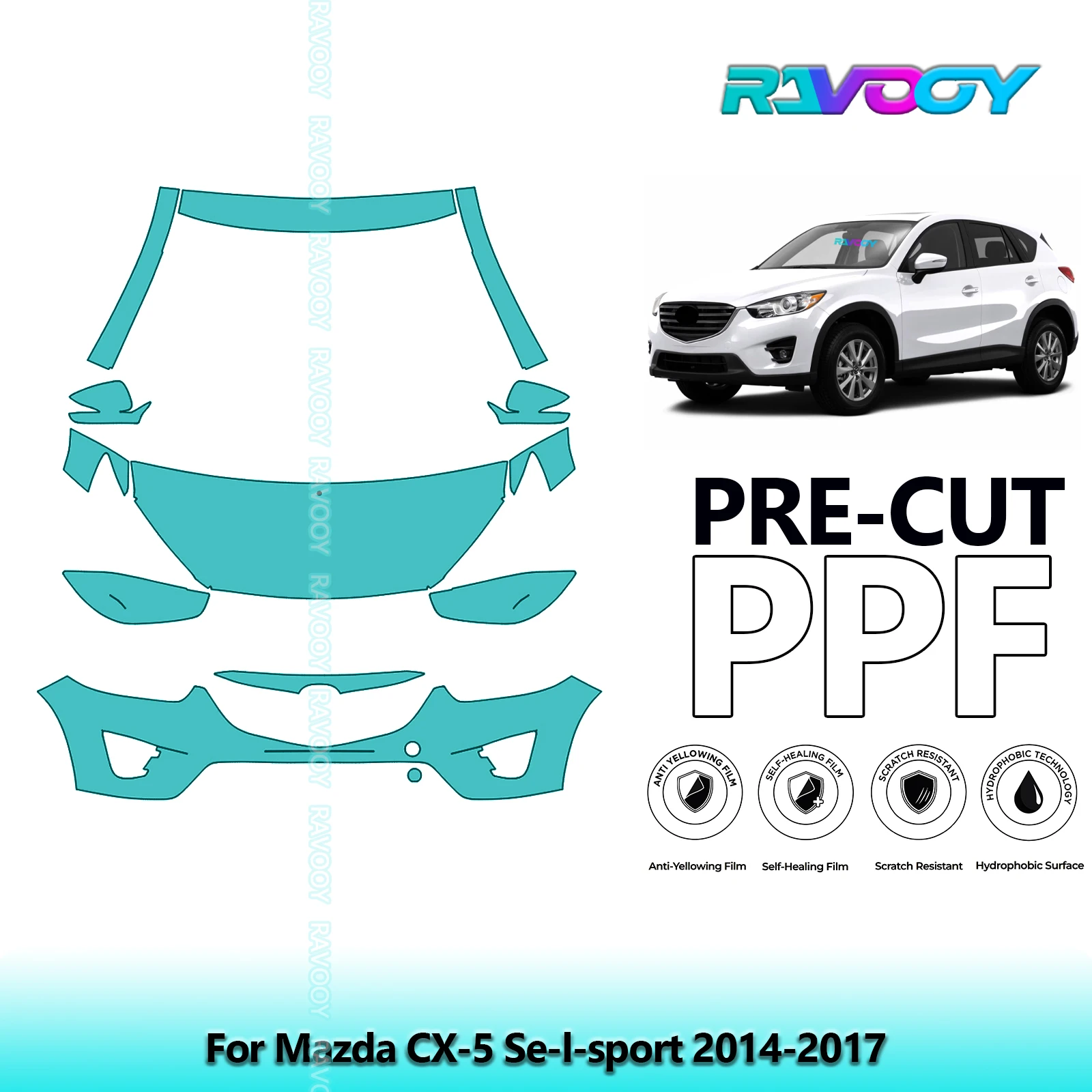 

8.5Mil Precut Paint Protection Film PPF Clear Bra Front Kit For Mazda CX-5 Se-l-sport 2014-2017