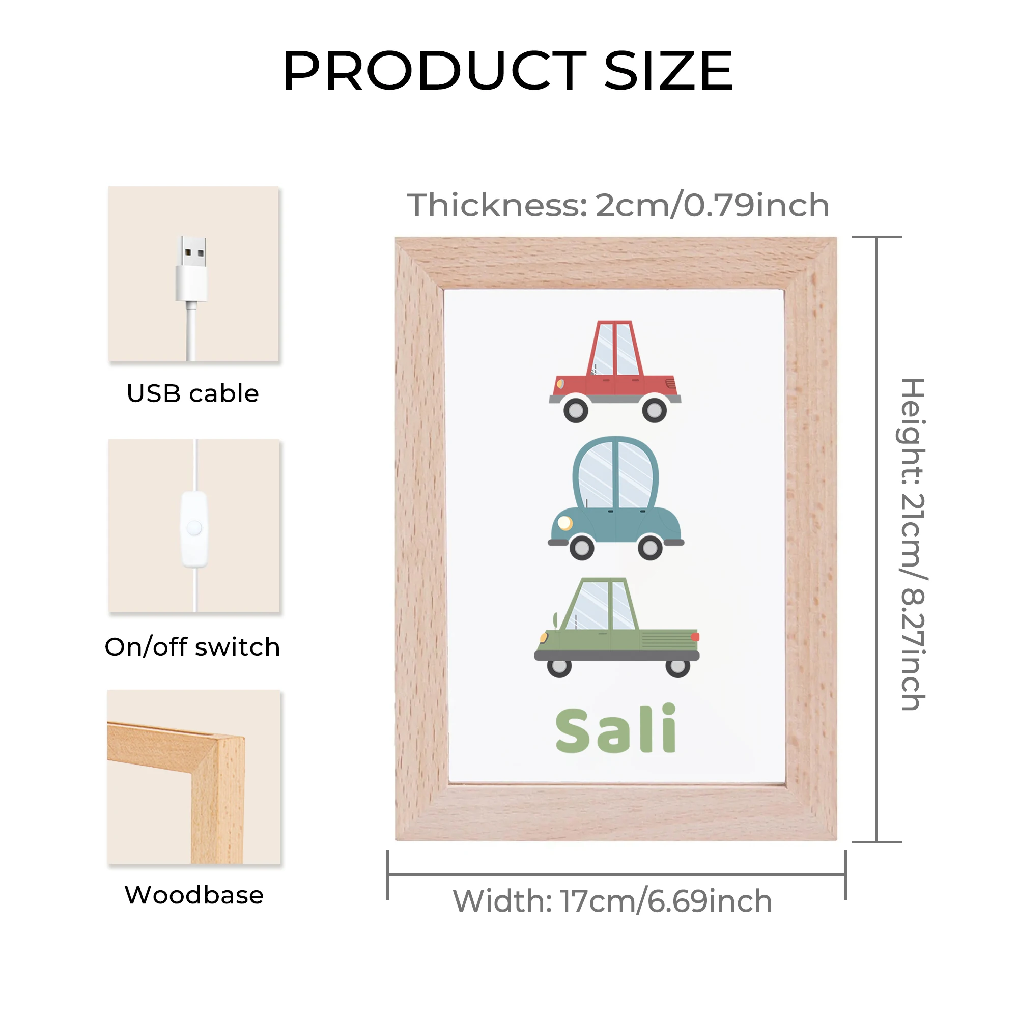 2D شقة مخصصة اسم سيارة LED الاكريليك ليلة ضوء الخشب إطار الصورة 21x17 سنتيمتر الكرتون الأطفال غرفة نوم الهدايا ديكور المنزل #6