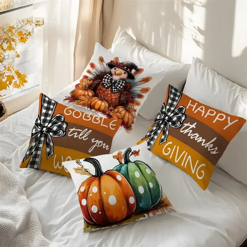 Thanksgiving Turkey Pumpkin Pillowcase Cushion 100% Polyester 45x45cm Throw Pillow Cover Sofa Chair Bed Cushion Cover Pillowslip