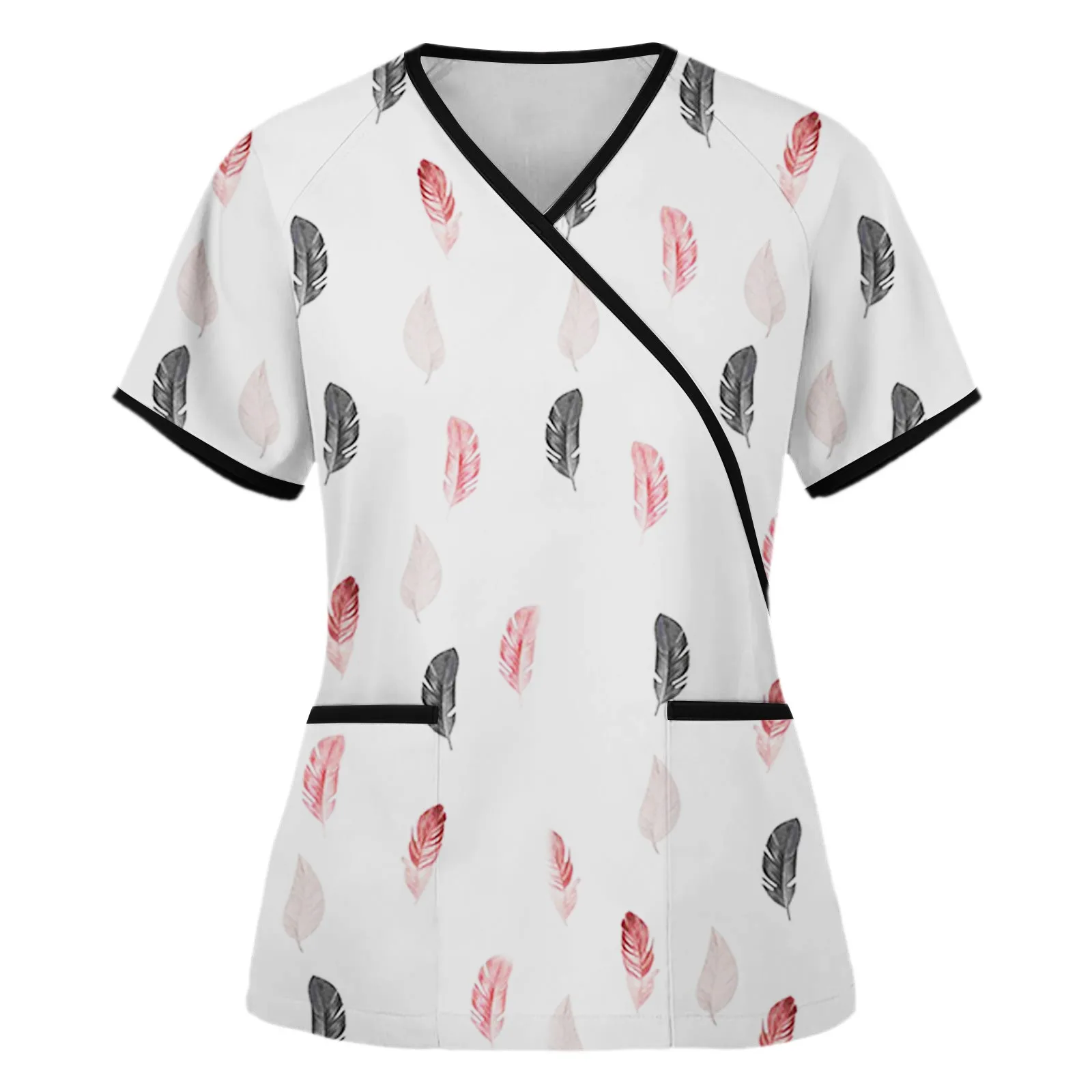 Animal print V-neck carer top Casual short sleeve Women Scrubs Top Nursing Uniform Nurse Shirt Working Medical Uniforms Supplies