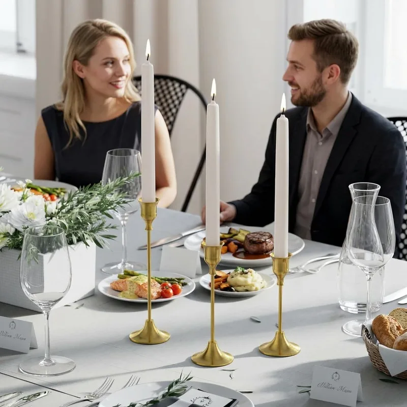 3PCS Vintage Candlestick Elegant Metal and Aluminum Tabletop Candle Holders for Wedding Anniversary, Home and Hotel Decoration view 2