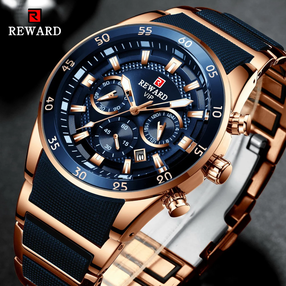 REWARD 81011 Men Watch Luxury Quartz Wristwatches Chronograph Automatic Date Waterproof Business Gift Box Watches for Man