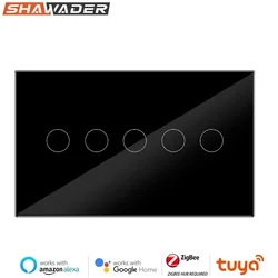 Shawader ZigBee Smart Light Switch TouchGlass Panel Wireless Interuptor 4/5/6 Gang Remote Control by Alexa Google Home appliance