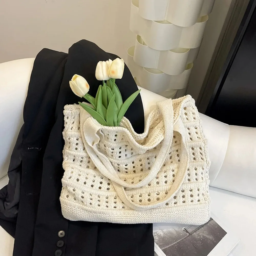 

Leisure Summer Women Straw Woven Bag Lazy Style Hollow Out Knitted Handbag Soft Large Capacity Tote Bag Daily