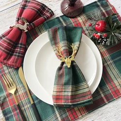 12PCS Christmas Red Green Cloth Napkins Scottish Tartan Plaid Placemats New Year Xmas Decorative Festive Home party Table Decor