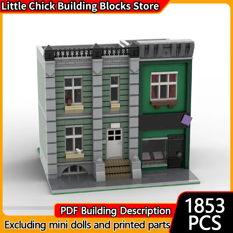 

City Street View Model MOC Building Bricks Town House With Comic Shop Modular Technology Children Holiday Gift Assemble Toy Suit