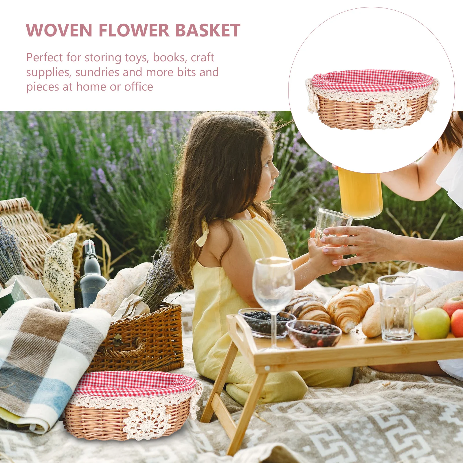 

Linen Lining Weaving Basket Hand Woven Organizer Lightweight Large Capacity Storage Container Home Office Use