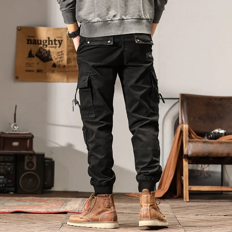 

Men's Cotton Loose Sports Casual Pants Fashion Multi-Pocket Simple Binding Feet zipper Hip Pop Streetwear Cargo Pants Jogger Men