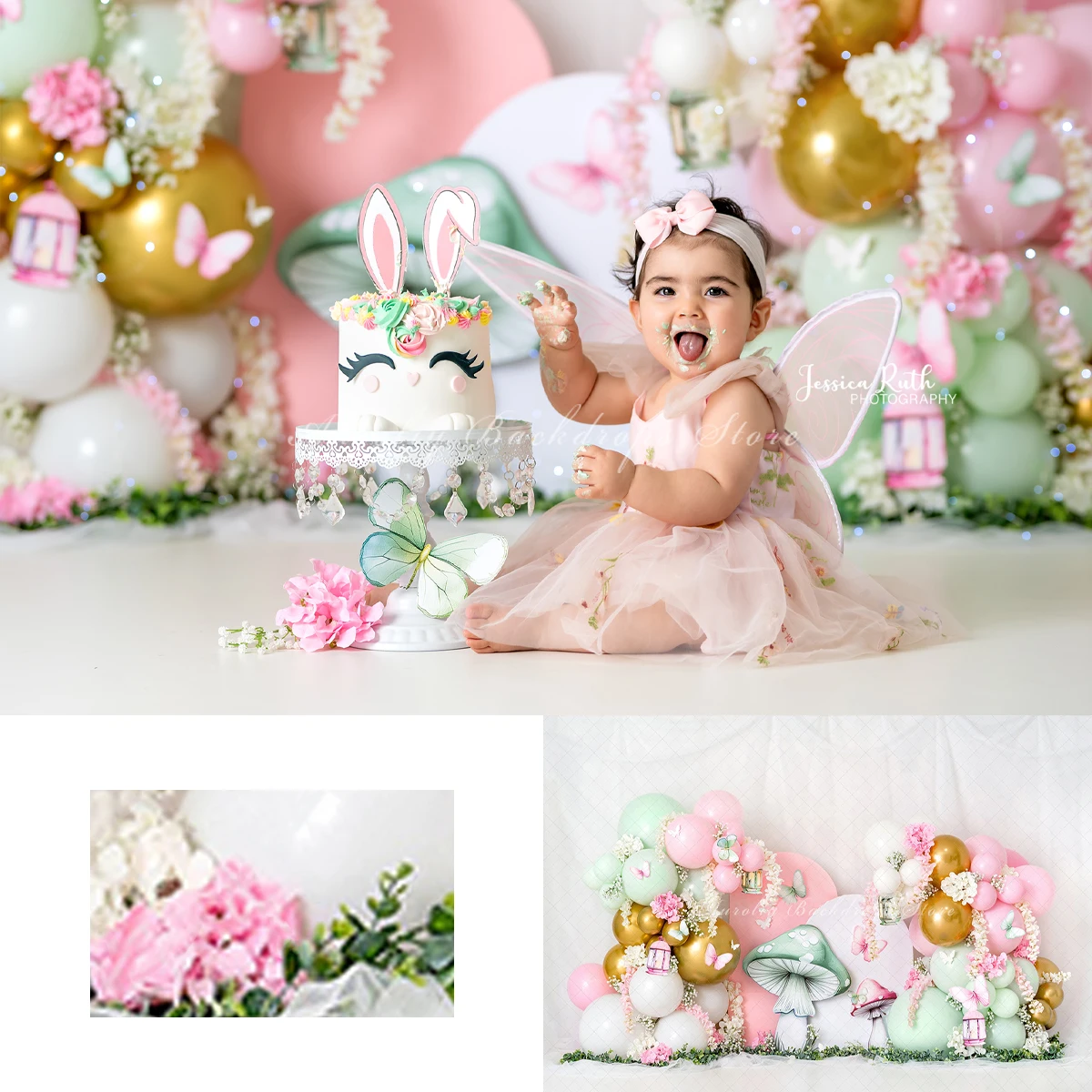 

Jungle Elves Backgrounds Cake Smash Kids Adult Photography Props Child Baby Balloon Decors Butterfly Mushroom Photo Backdrops