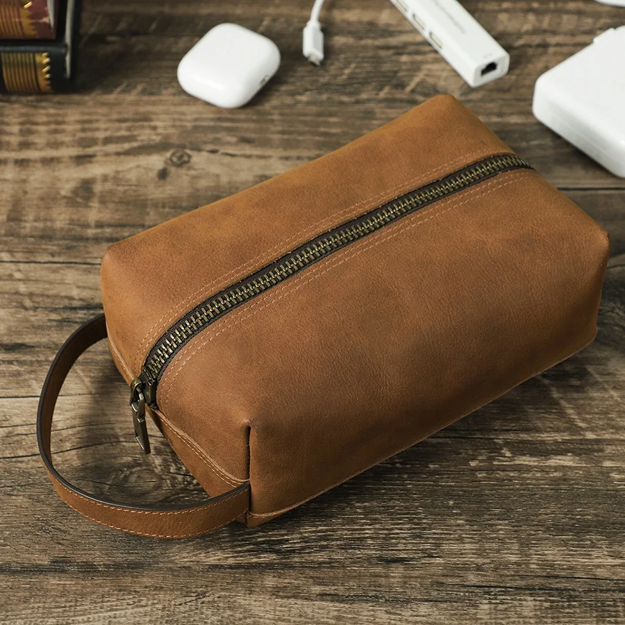 Genuine Leather Portable Cable Electronic Storage Travel Bag Large Capacity Data Organizer