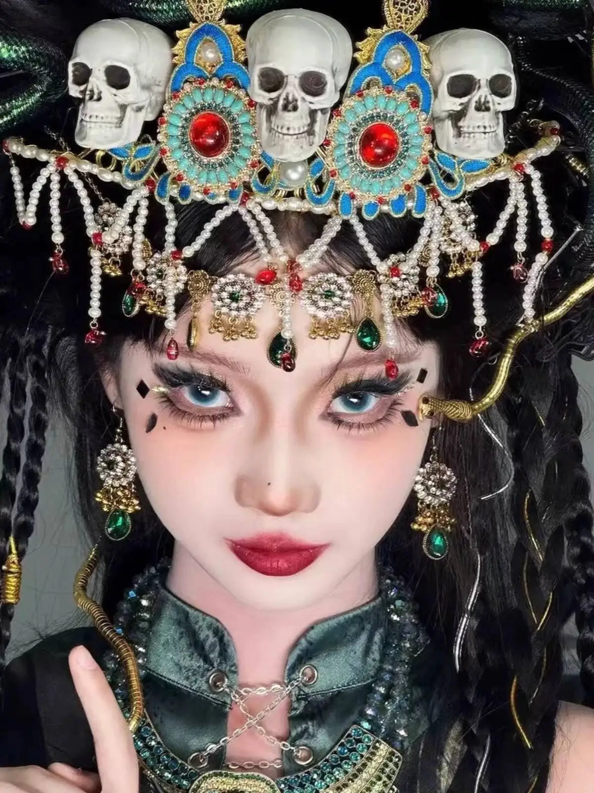 هالوين الأفعى شيطان ميدوسا رباط شعر القوطية الظلام الجمجمة أغطية الرأس مهرجان الحفلات أداء ديكور خوذة إكسسوارات الشعر #2