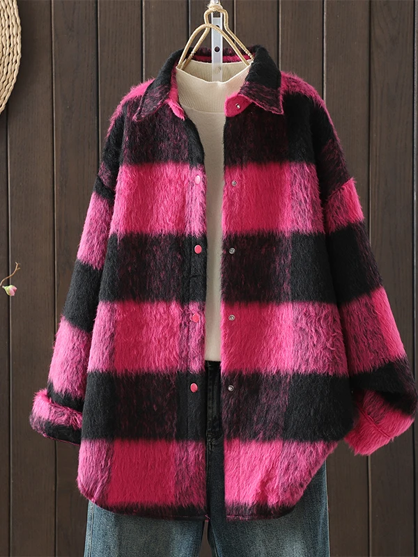 

Women's plus Size Casual Plaid Woolen irt Slimming Fce Lined Coat Long Sve Commute Sle Autumn Winter Outerwear