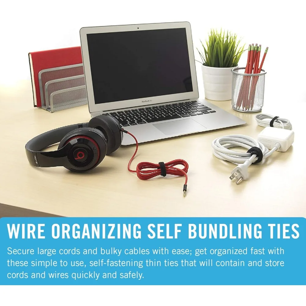 Cable tie, 100Pk, 8 x 1/2 "black cord tissue tie, thin pre-cut design for organizing homes