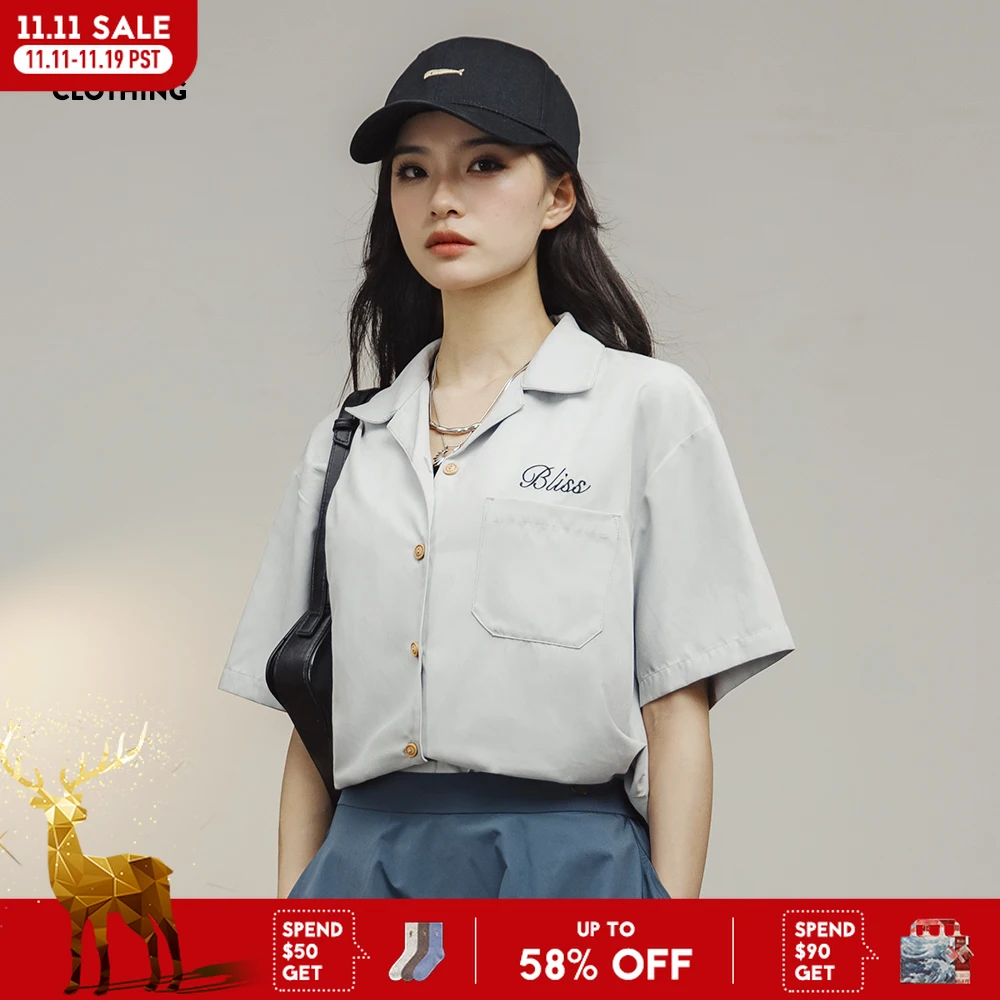 

Maden Cuban Collar Short-sleeved Thin Shirt for Women's Summer with Contrasting Letter Embroidery Loose Casual Layered Tops