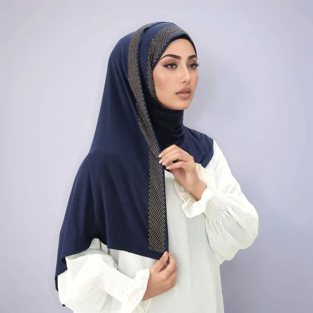 

New Solid Color Hijab Scarf Shinny Rhinestone Headband Headscarf Sun Protection Breathable Shawl Long Wraps For Women