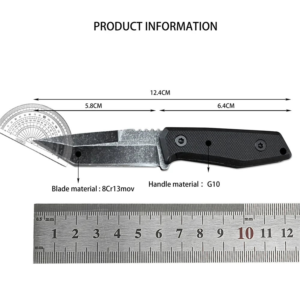 DAR03 Keychain Small Straight Knife Stone Washed 8Cr13mov Fixed Blade G10 Handle EDC Camping Outdoor Tactical Mini Neck Knife