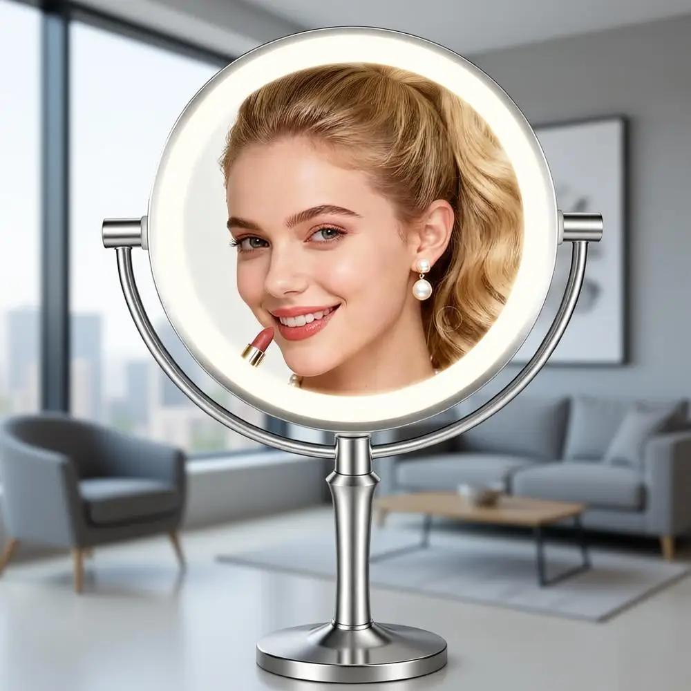 

Rechargeable LED Makeup Mirror with 360 Magnification, 10X Magnifying Mirror, 3 Light Settings, Dimmable Touch Control for Vanit