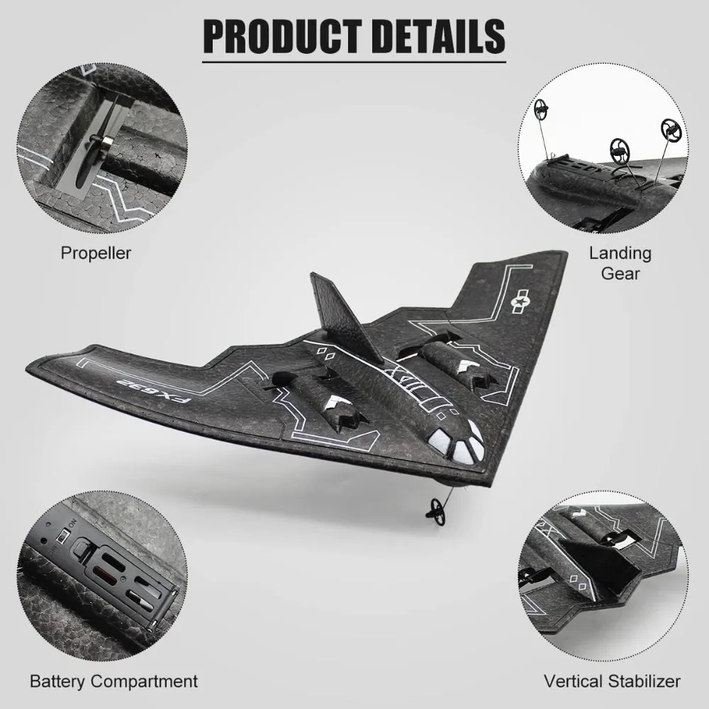 RC Airplane - B-2 Spirit Stealth Bomber, 2.4GHz 2-Channel Foam Drone, Ready-to-Fly Aircraft Toy for Kids and Adults