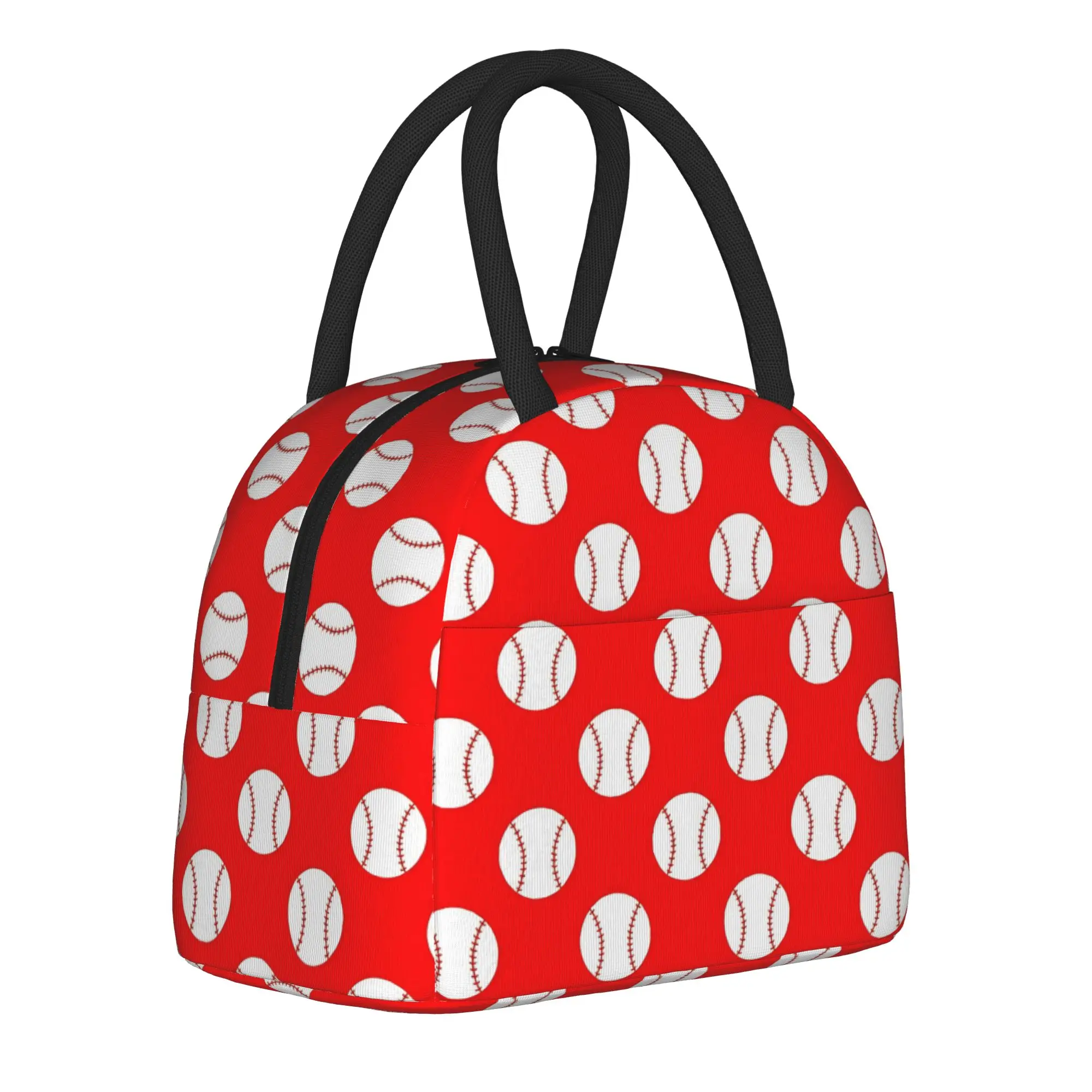 Red Stitching Baseball  Insulated Lunch Bags Cooler Bag Reusable,Lunch Container Red Background Large Tote Lunch Box Food Bag