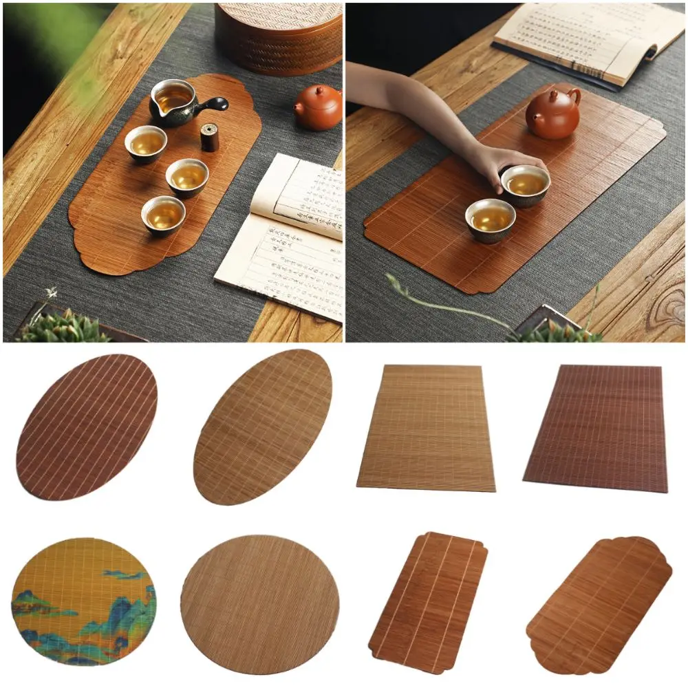 Multicolor Bamboo Tea Mat Multi-shape Anti Scalding Hand-woven Tea Mat Heat Insulation Tea Ceremony Accessories