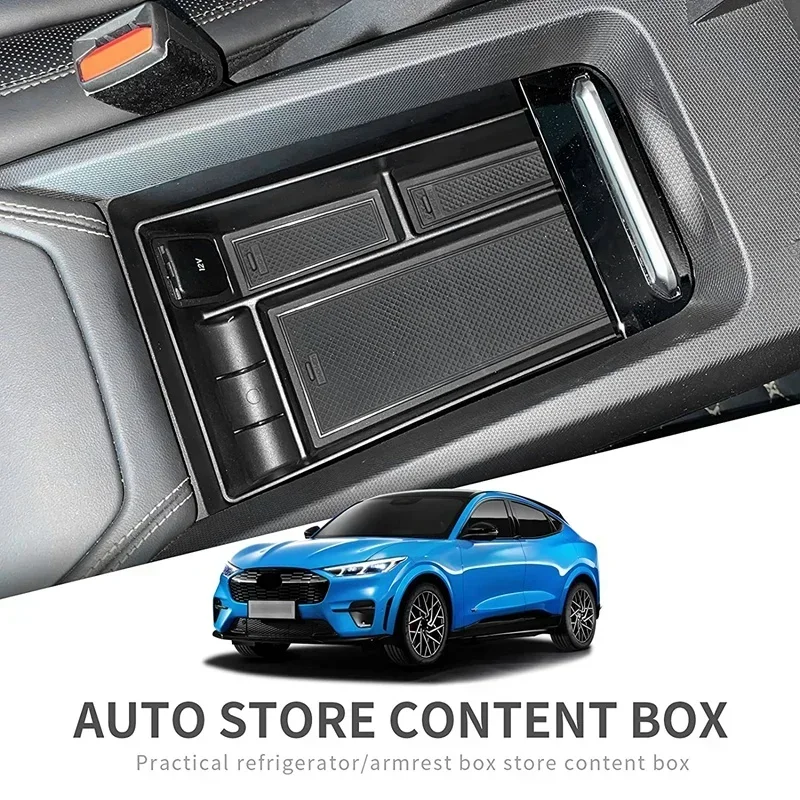 

For Ford Mustang Mach E 2021-22 Black Car Central Armrest Storage Box Center Console Organizer Holder Containers Car Accessories