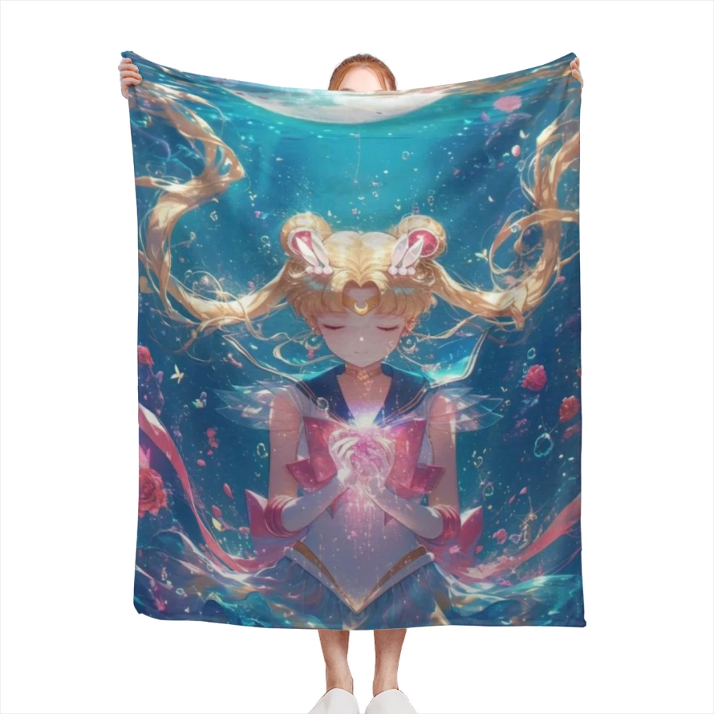 Fluffy Baby Blanket SAILOR-MOON Sofa Camp Nap Bedspread Cozy Flannel Blanket Bedroom Decor