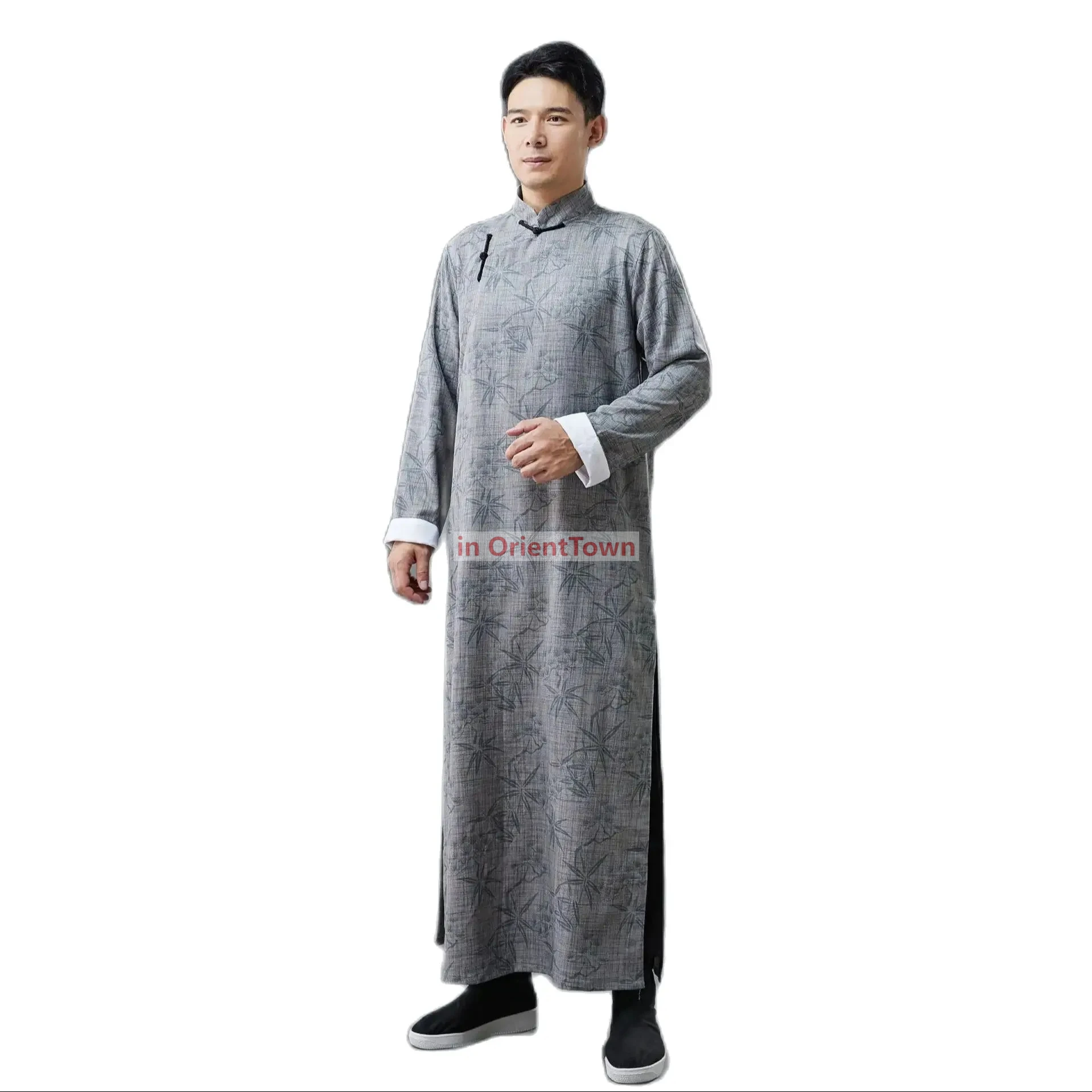 Crosstalk Stage Wear Oriental ancient Costume male long robe Chinese Men Clothing Vintage Pattern  National Outfit