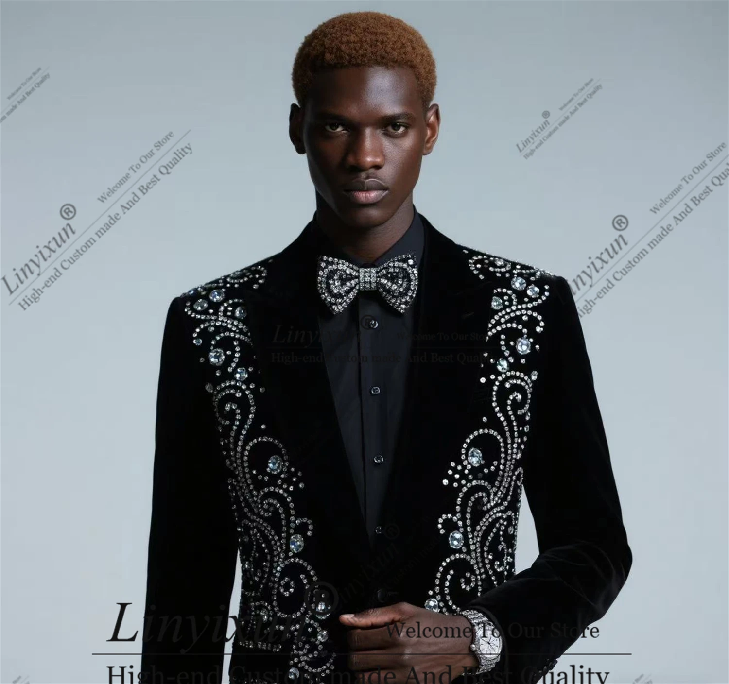 

Fashion Jewelry Ornament Tuxedo Men Suit Peaked Lapel 2 Piece Set Slim Fit trajes para hombre Customized Wedding Groom Blazer