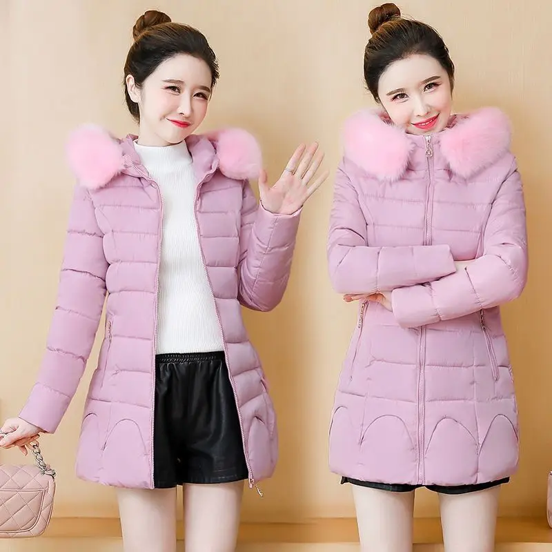 Down Short Padded Jacket Women Parkas 2025 Winter New Fur Collar Hooded Thick Cotton Coats Clothes Female Casual Outerwear