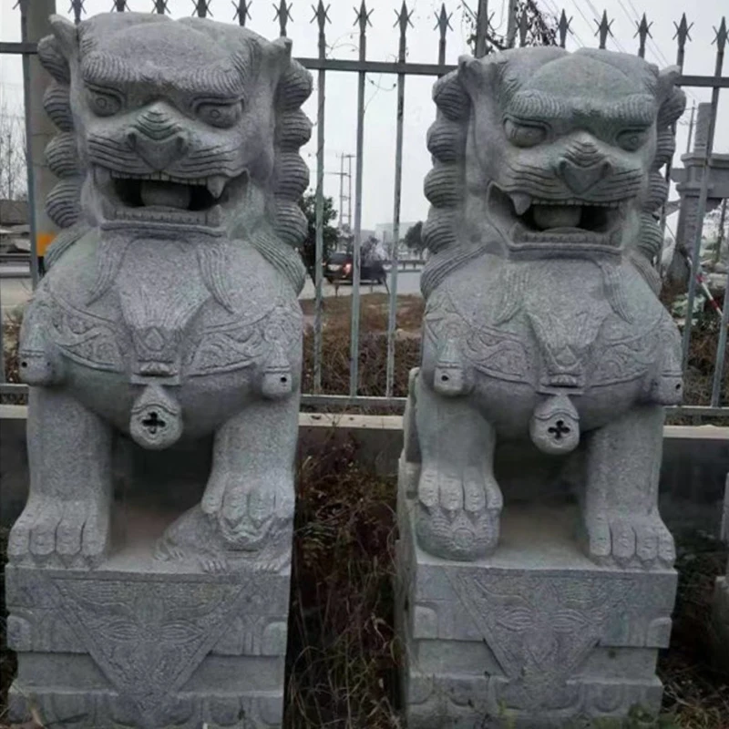 New silver guardian hand-carved classic design outdoor stone marble fufu dog lion statue sculpture
