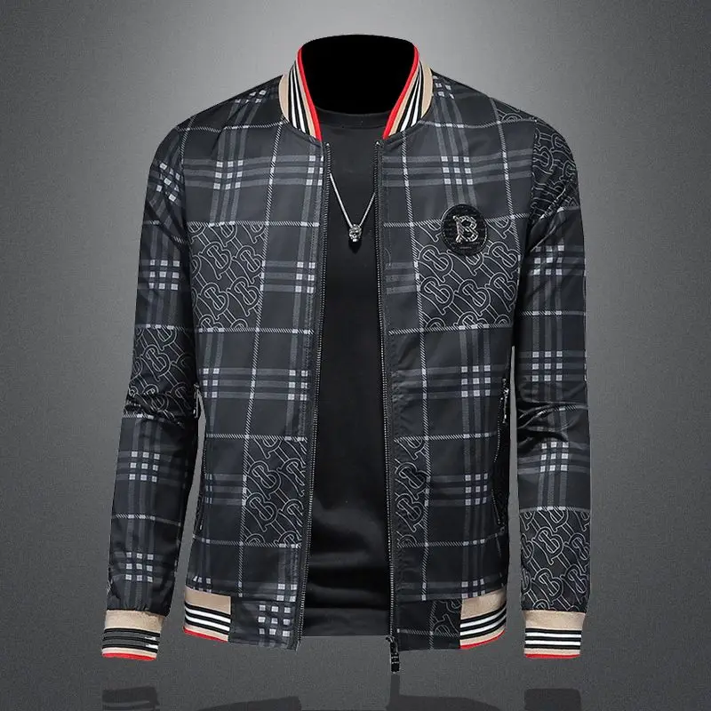 

Versatile Striped Baseball Suit Autumn Top Plaid Jacket Men's Spring and Autumn
