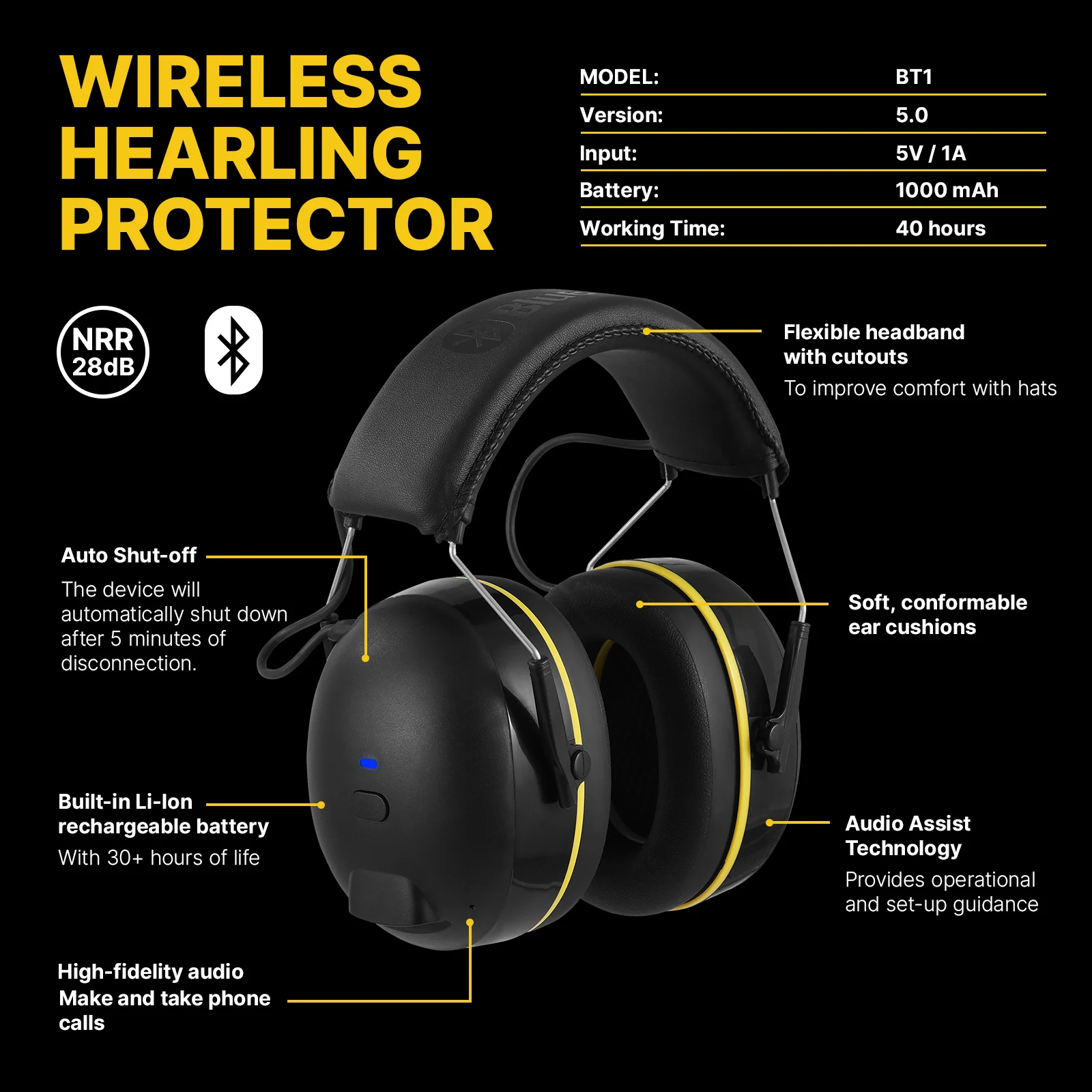 Imagem -06 - Professional Bluetooth 5.0 Tactical Headphone Proteção de Ouvido para Caça Corte Redução de Ruído Earmuffs Eletrônicos