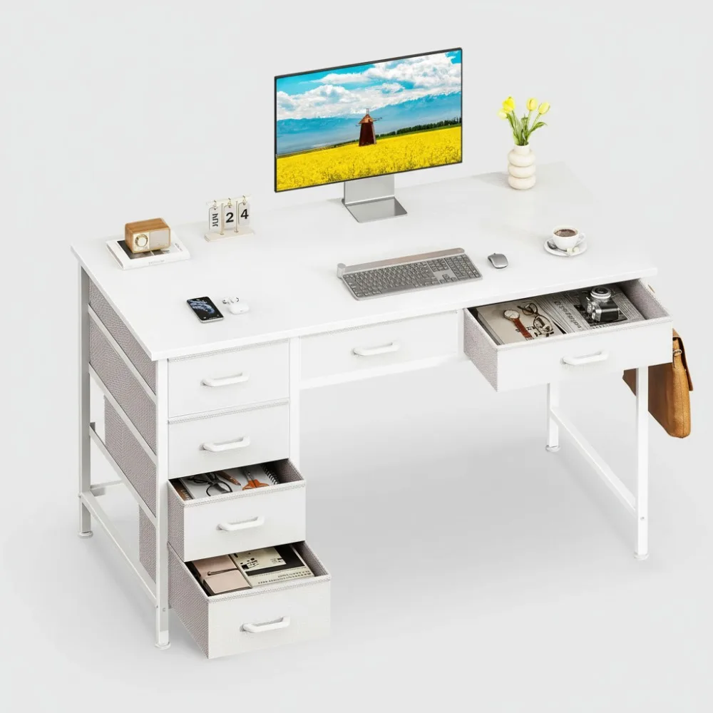 

40 Inch Computer Desk with 6 Drawers, Reversible Storage Desk for Home Office Study Table